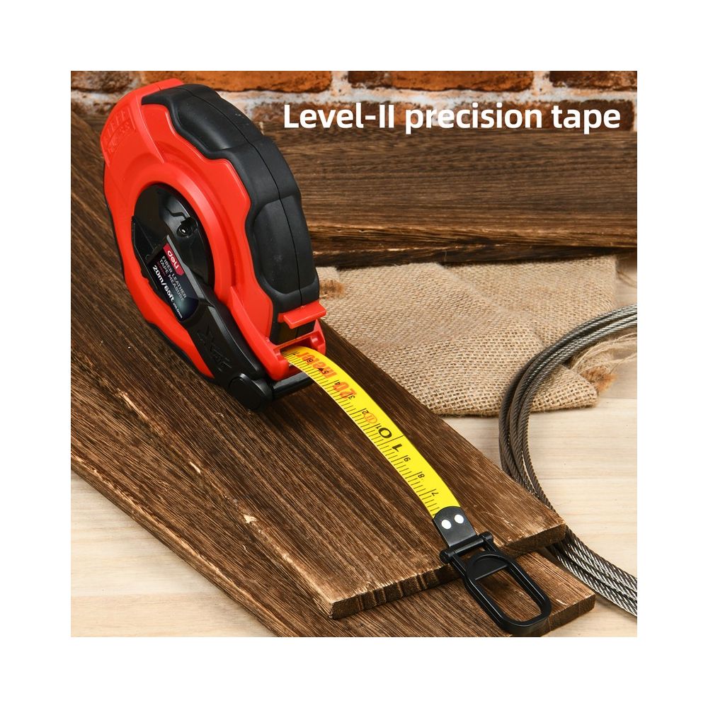 Ролетка Deli TOOLS EDL9920Y, кръгла, с гумен грип, 20 м х 14.5 мм, червена