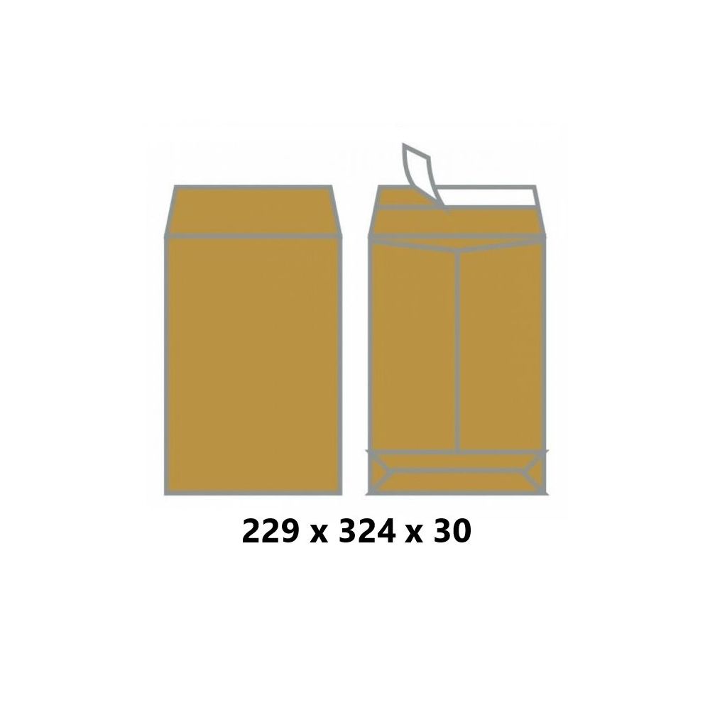 Самозалепващ плик C4, 229х324х30 мм, с разширение и дъно, 130 г, кафяв крафт