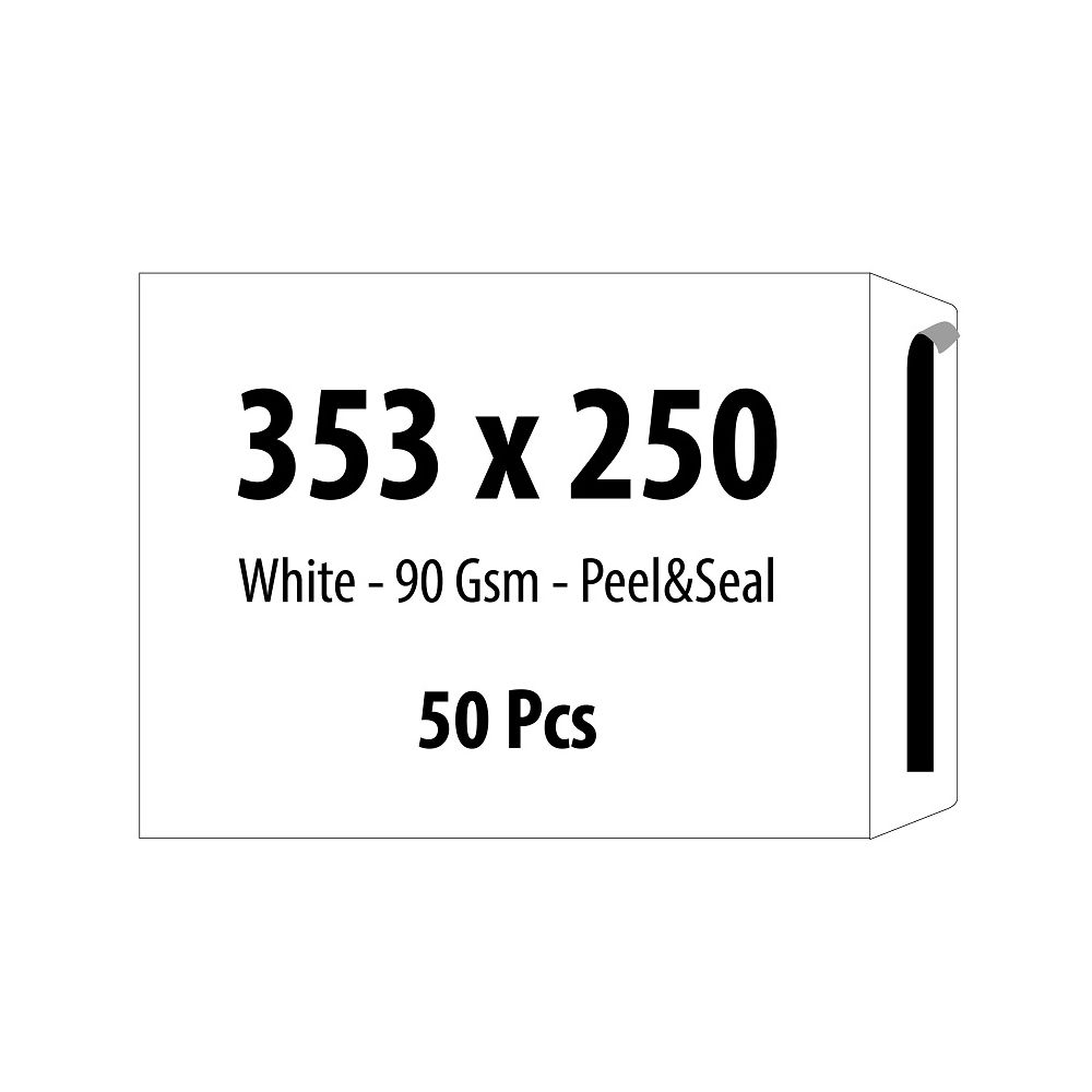 Самозалепващ плик ZRS, B4, 250х353 мм, тип джоб, 90 г, бял, 50 бр.