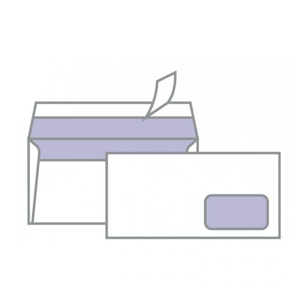 Самозалепващ плик ZRS, DL, 110х220 мм, с десен прозорец, 80 г, бял, 500 бр.