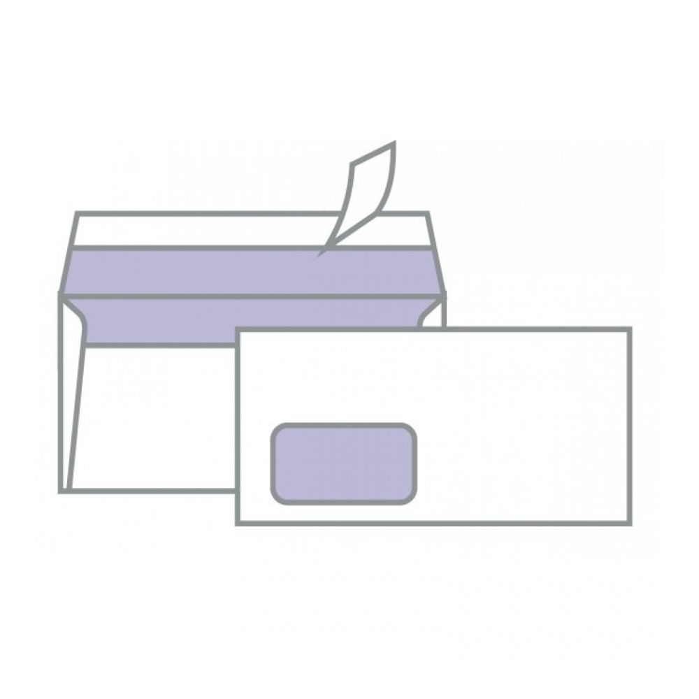 Самозалепващ плик ZRS, DL, 110х220 мм, с ляв прозорец, 80 г, бял, 500 бр.