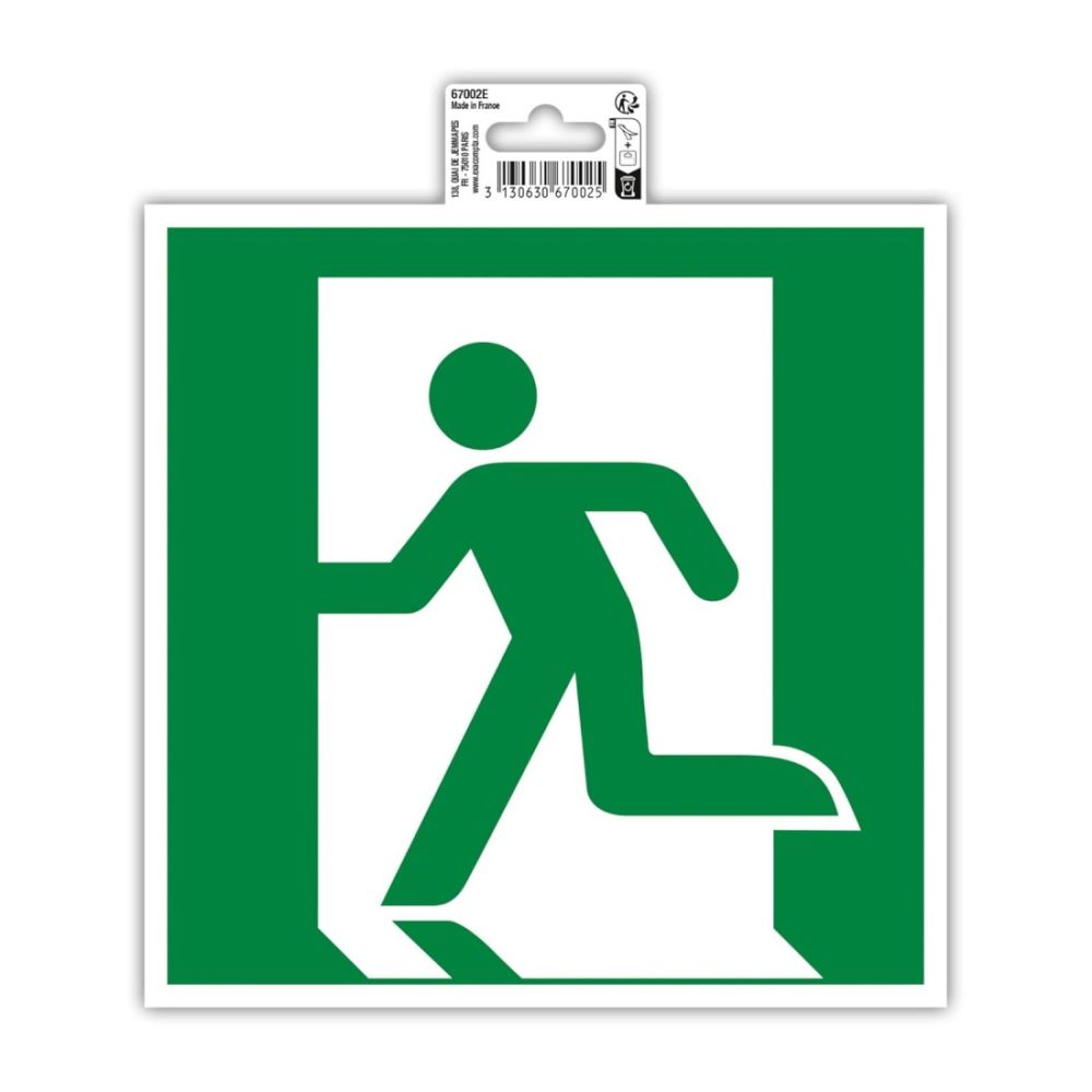 Самозалепващ знак Exacompta, с пиктограма Авариен изход наляво, 20х20 см, PVC фолио 150 mic 