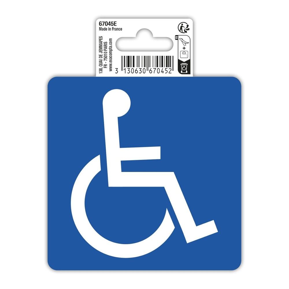 Самозалепващ знак Exacompta, с пиктограма Инвалиди, 10х10 см, PVC винил 150 mic