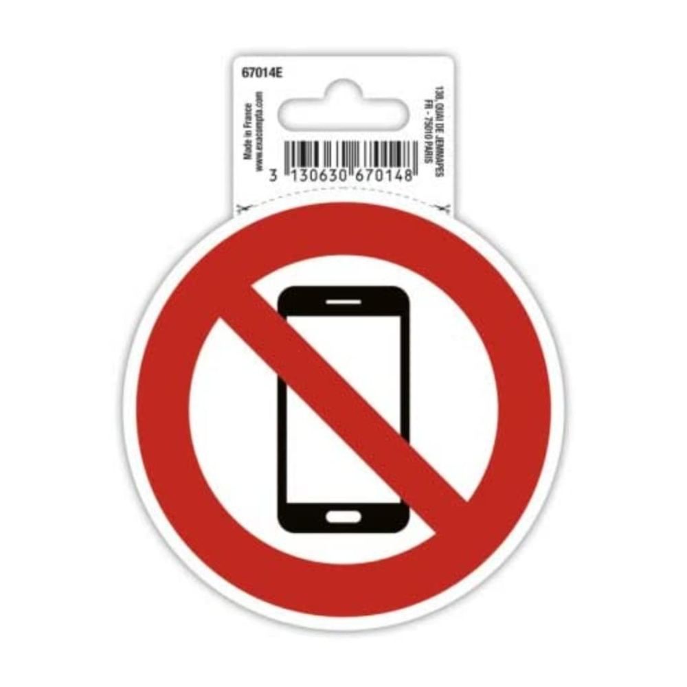 Самозалепващ знак Exacompta, с пиктограма Забранено ползването на телефон, ф10 см,PVC фолио150 mic 