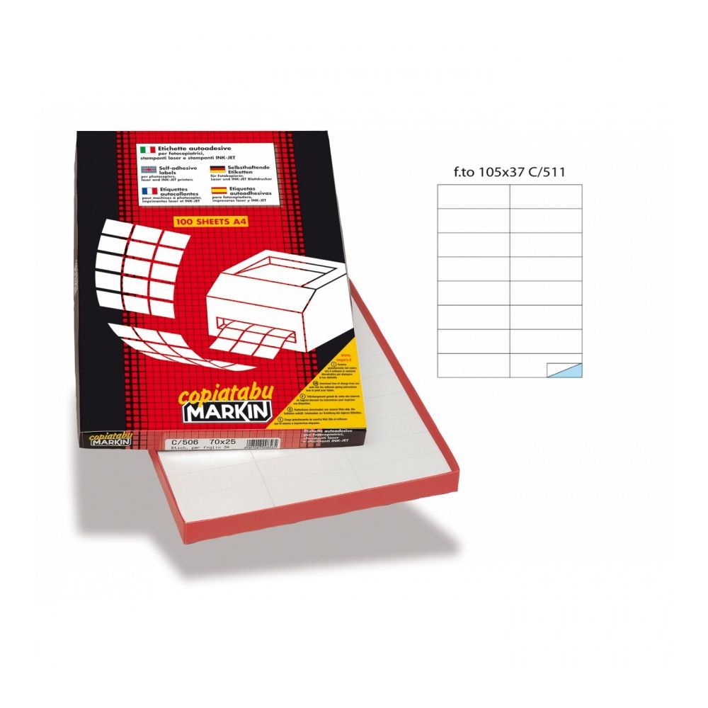 Самозалепващи етикети MARKIN Laser/Copier/Inkjet, бели, А4, 105х37мм, 16 бр/л., 100л.