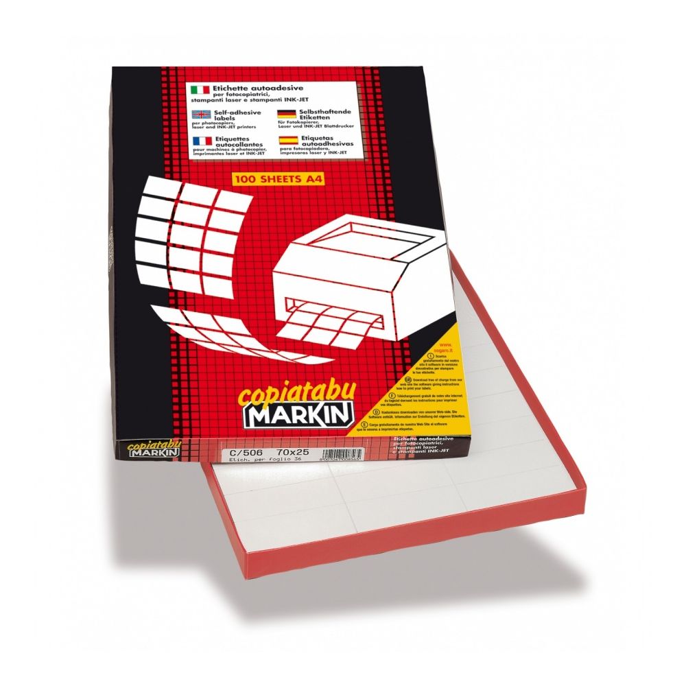 Самозалепващи етикети MARKIN Laser/Copier/Inkjet, бели, А4, 210х297 мм, 1 бр./л., 100 л.