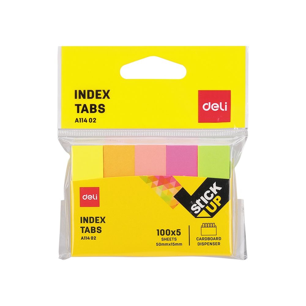 Самозалепващи индекси Deli Stick Up EA11402, хартиени, 50x15 мм, 5х100 л., микс, неонови