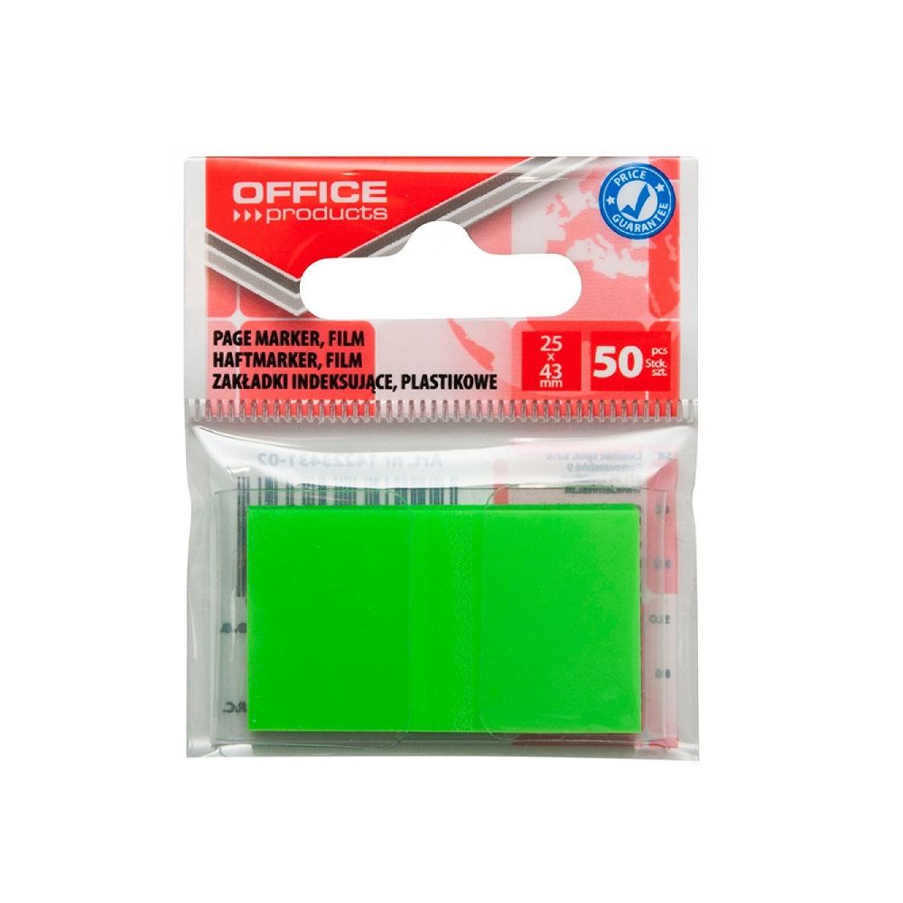 Самозалепващи индекси OFFICE PRODUCTS, PVC, 25х43 мм, 50 л., неоново зелени
