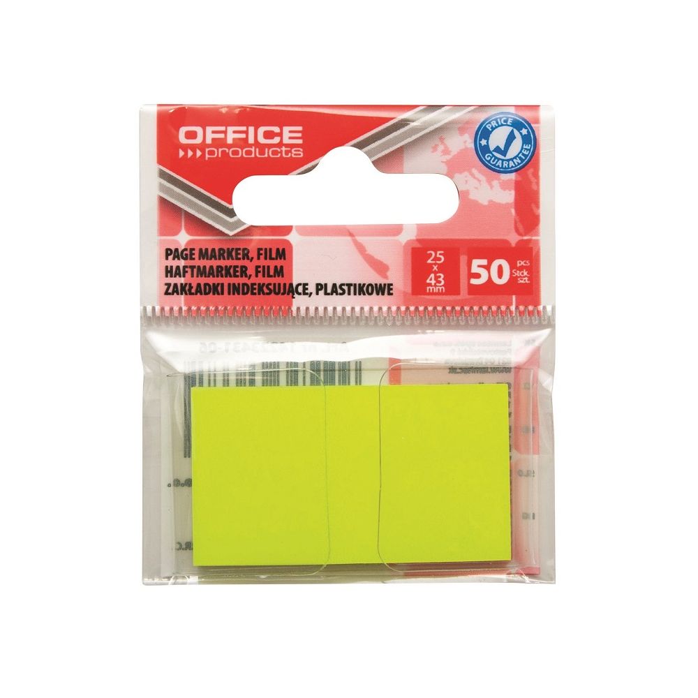 Самозалепващи индекси OFFICE PRODUCTS, PVC, 25х43 мм, 50 л., неоново жълти
