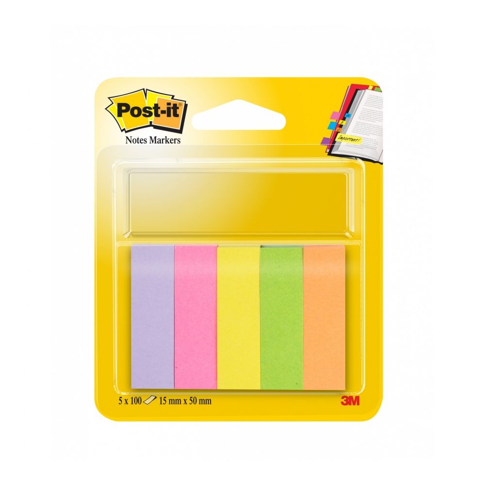 Самозалепващи индекси Post-it, 15х50 мм, 5x100 л., микс, неонови