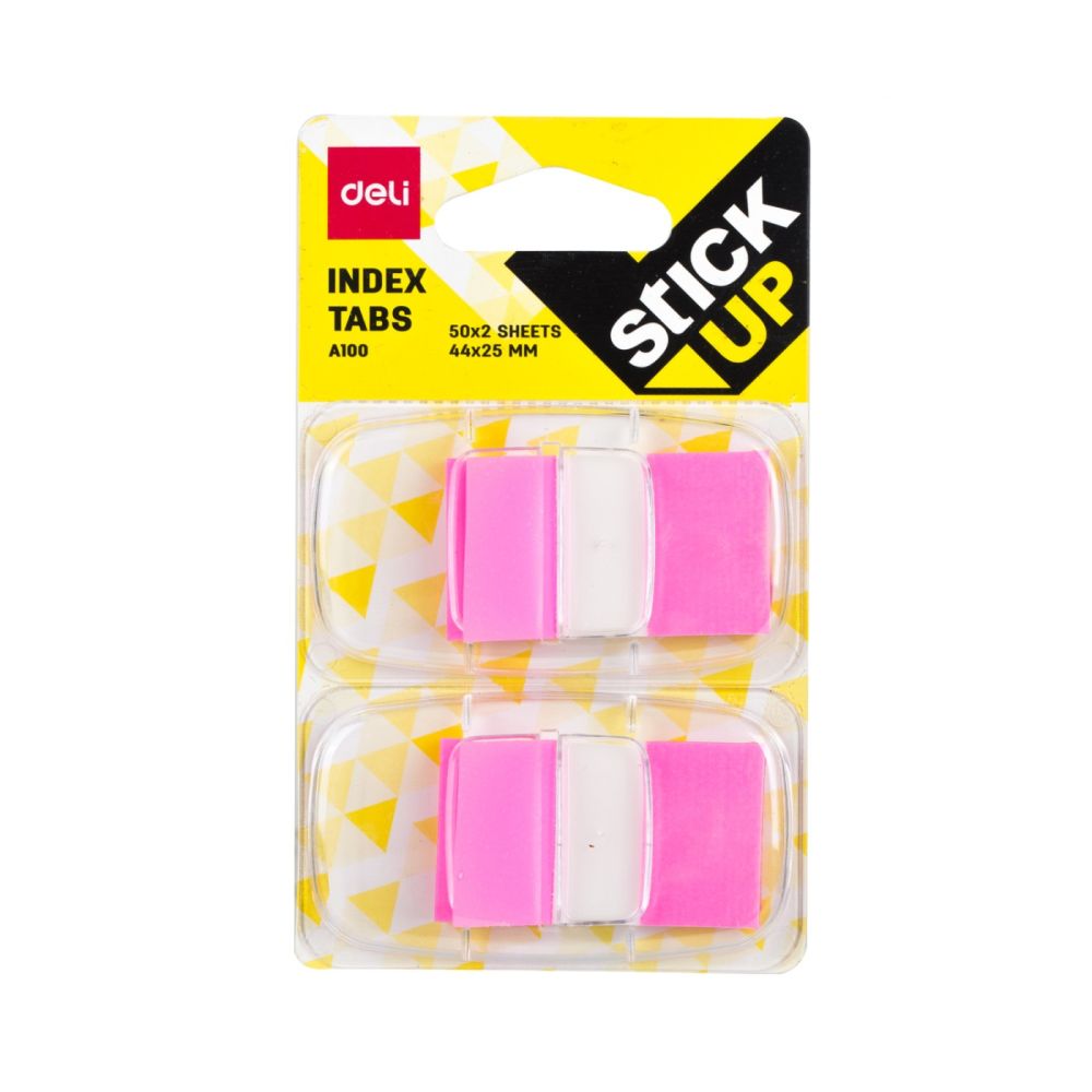 Самозалепващи индекси с диспенсър Deli Stick Up EA10001, PVC, 25х44 мм, 2х50 л., неоново розови Самозалепващи индекси с диспенсър Deli Stick Up EA10001, PVC, 25х44 мм, 2х50 л., неоново розови