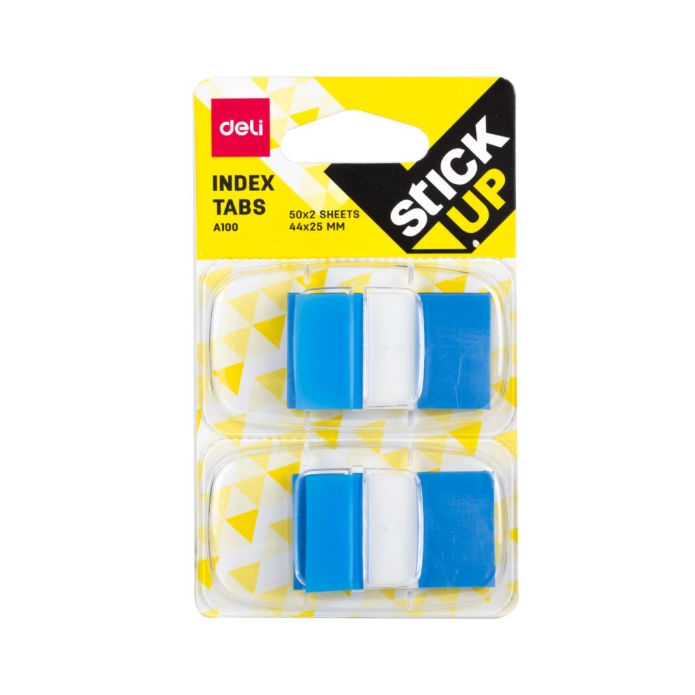 Самозалепващи индекси с диспенсър Deli Stick Up EA10001, PVC, 25х44 мм, 2х50 л., неоново сини
