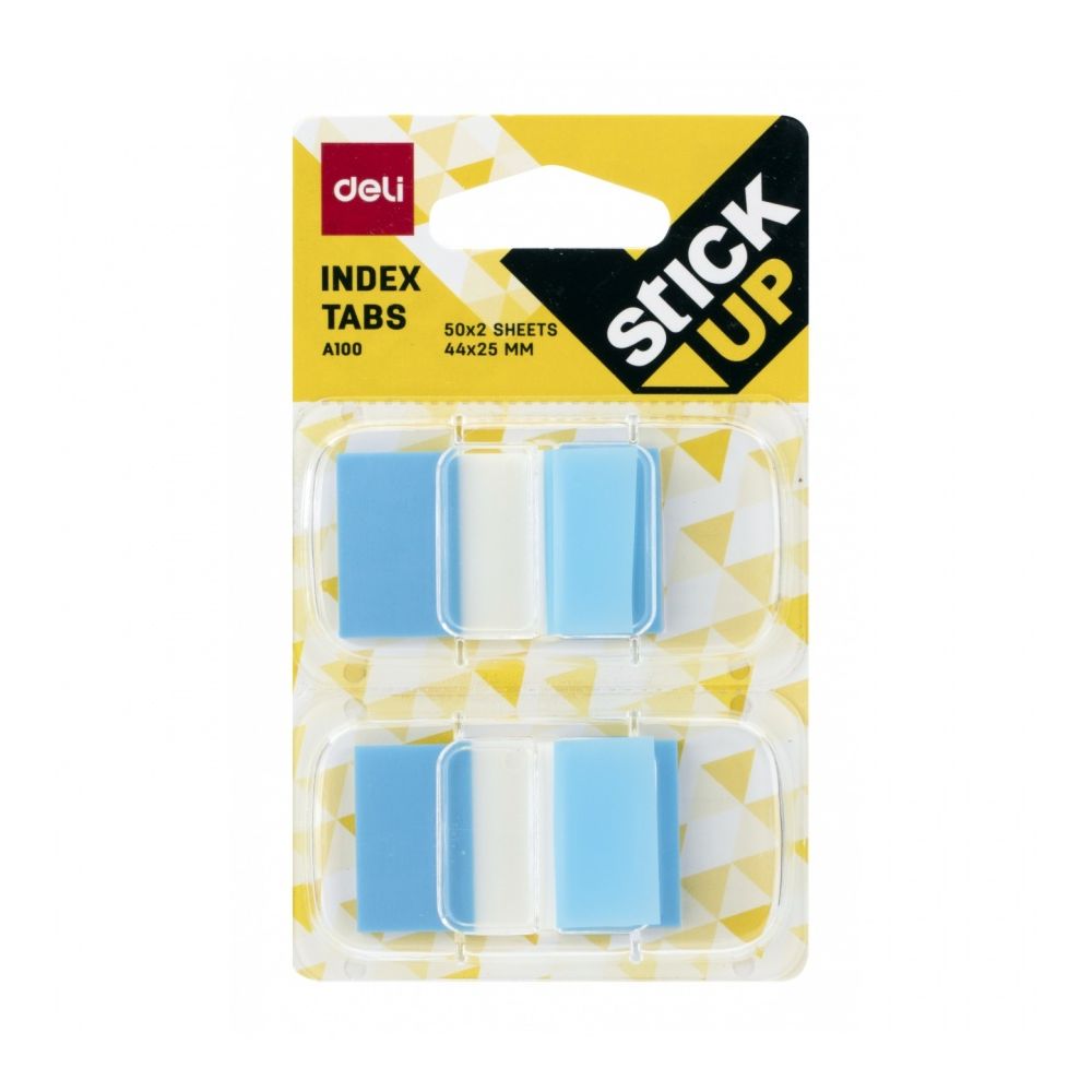 Самозалепващи индекси с диспенсър Deli Stick Up EA10001, PVC, 25х44 мм, 2х50 л., неоново сини