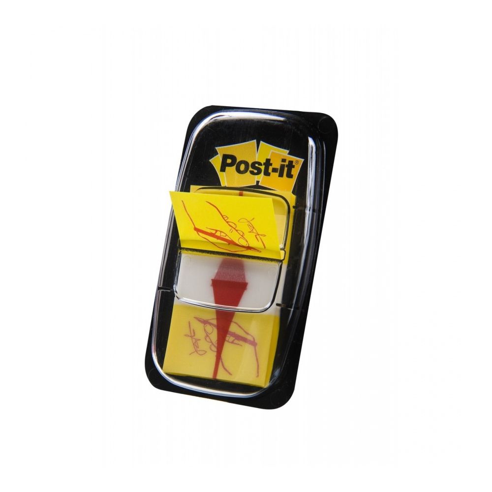 Самозалепващи индекси с диспенсър Post-it, "Подпиши тук", PVC, 25.4х43.2мм, 50 л., жълти