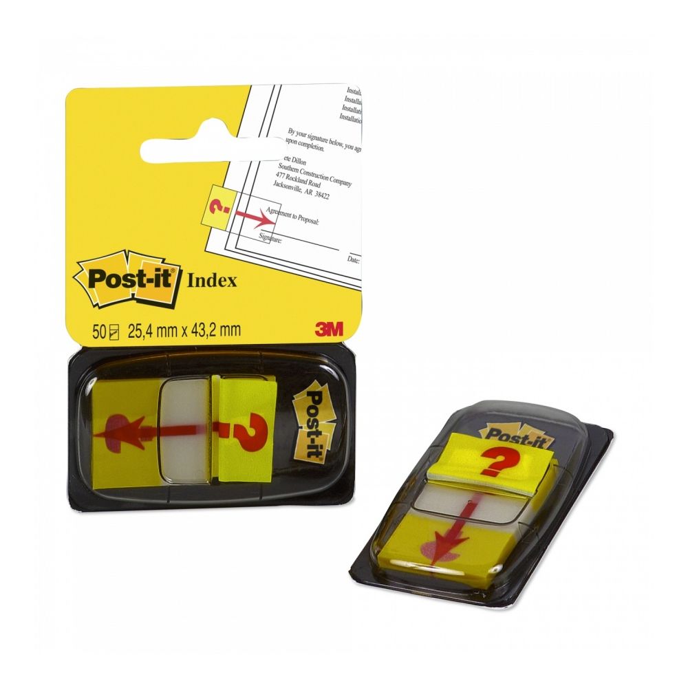 Самозалепващи индекси с диспенсър Post-it, "Въпросителна", 25.4х43.2 мм, 50 л., жълти