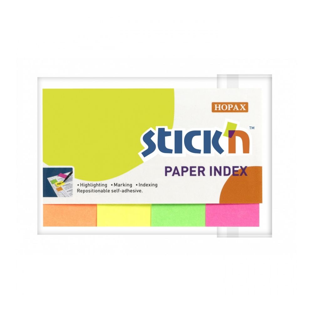 Самозалепващи индекси Stick'N, хартиени, 50х20 мм, 4х50 л., микс, неонови
