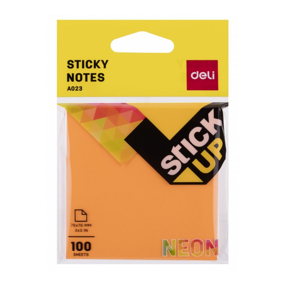 Самозалепващи листчета Deli Stick Up EA02302, 76х76 мм, 100 л., неоново оранжеви