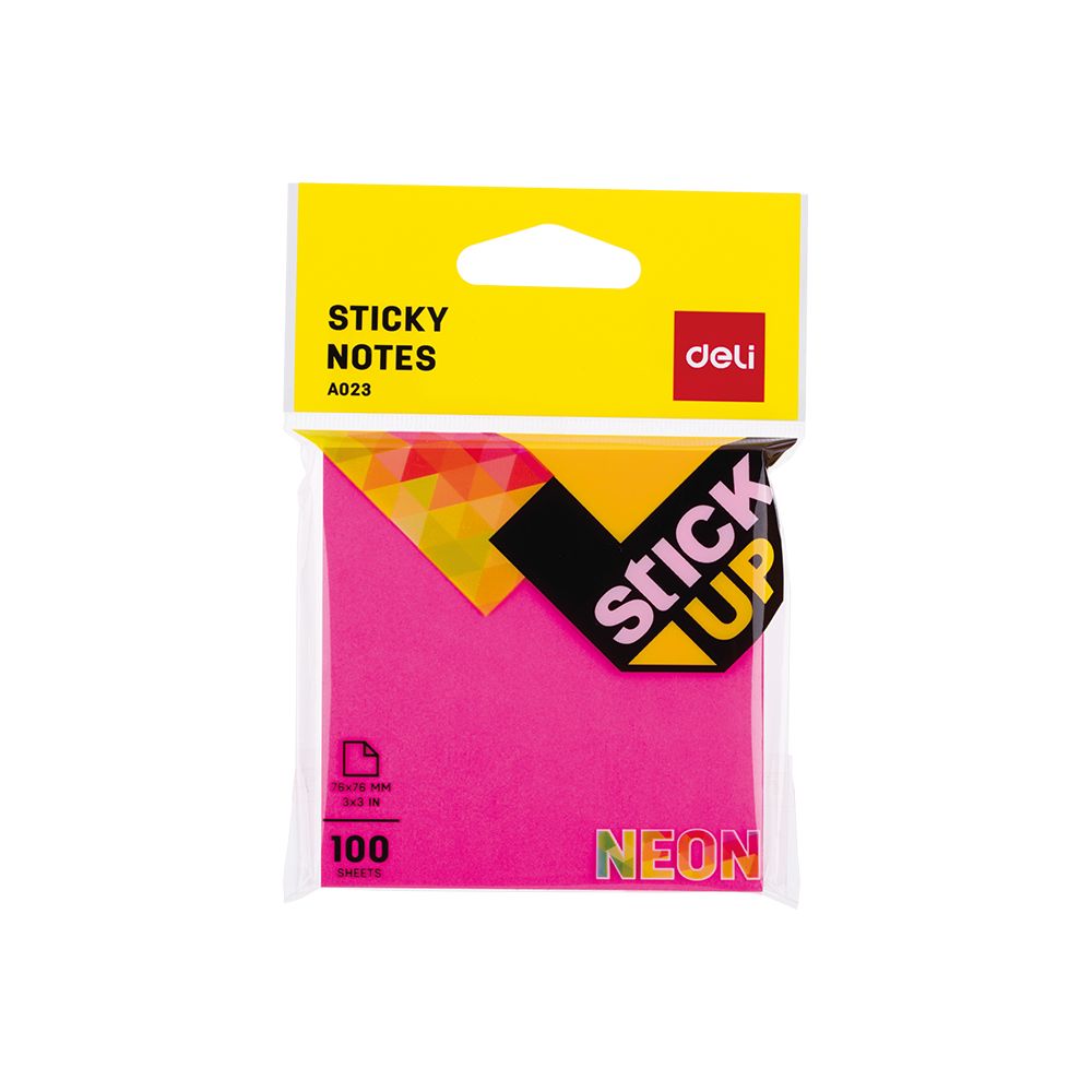 Самозалепващи листчета Deli Stick Up EA02302, 76х76 мм, 100 л., неоново розови