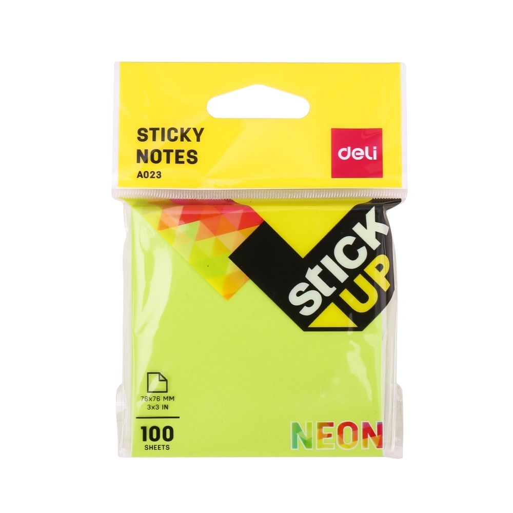 Самозалепващи листчета Deli Stick Up EA02302, 76х76 мм, 100 л., неоново зелени