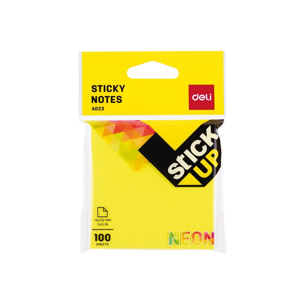 Самозалепващи листчета Deli Stick Up EA02302, 76х76 мм, 100 л., неоново жълти