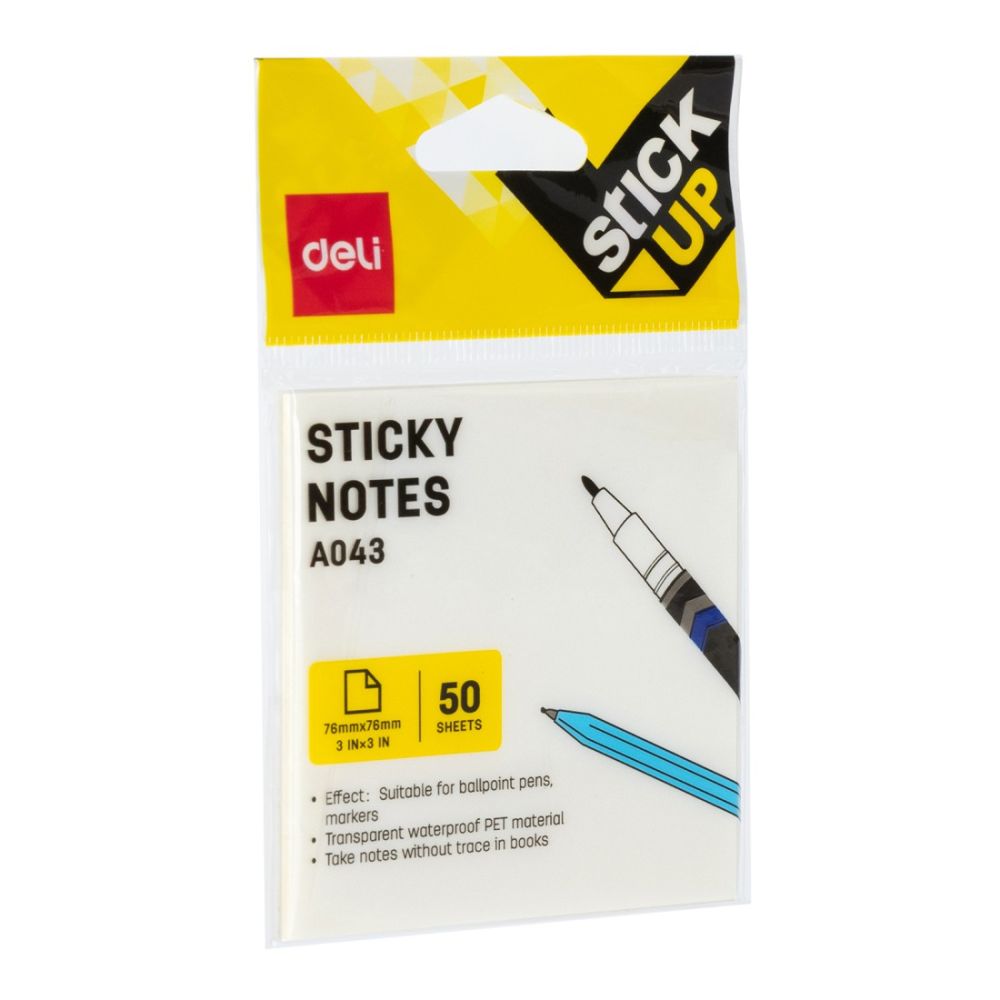 Самозалепващи листчета Deli Stick Up EA043, прозрачни, PET, 76х76 мм, 50 л., безцветни