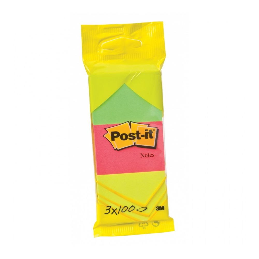 Самозалепващи листчета Post-it, 38х51 мм, 3х100 л., микс, неонови, PEFC хартия