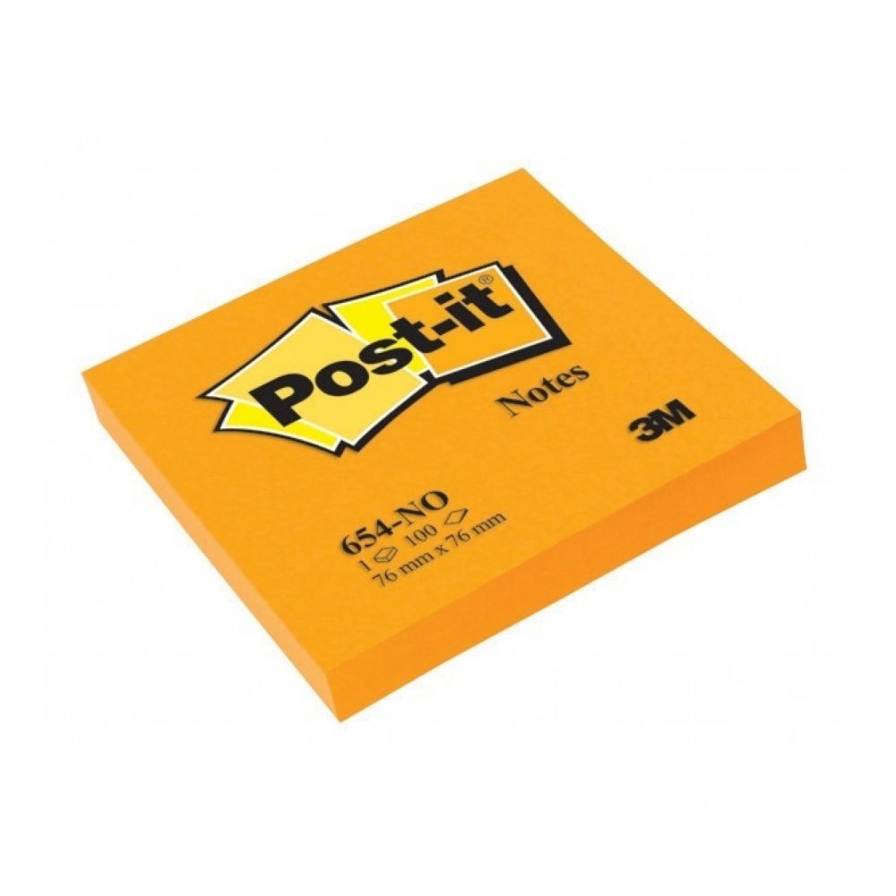 Самозалепващи листчета Post-it, 76х76 мм, 100 л., неоново оранжеви, PEFC хартия
