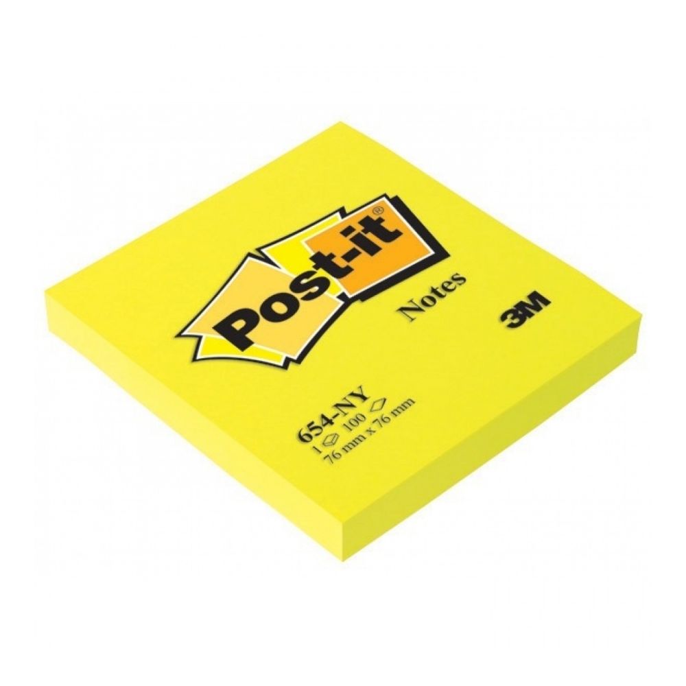 Самозалепващи листчета Post-it, 76х76 мм, 100 л., неоново жълти, PEFC хартия