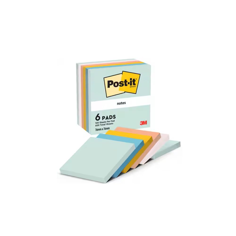 Самозалепващи листчета Post-it Beachside, 76х76 мм, 6х100 л., микс, пастелни, PEFC хартия