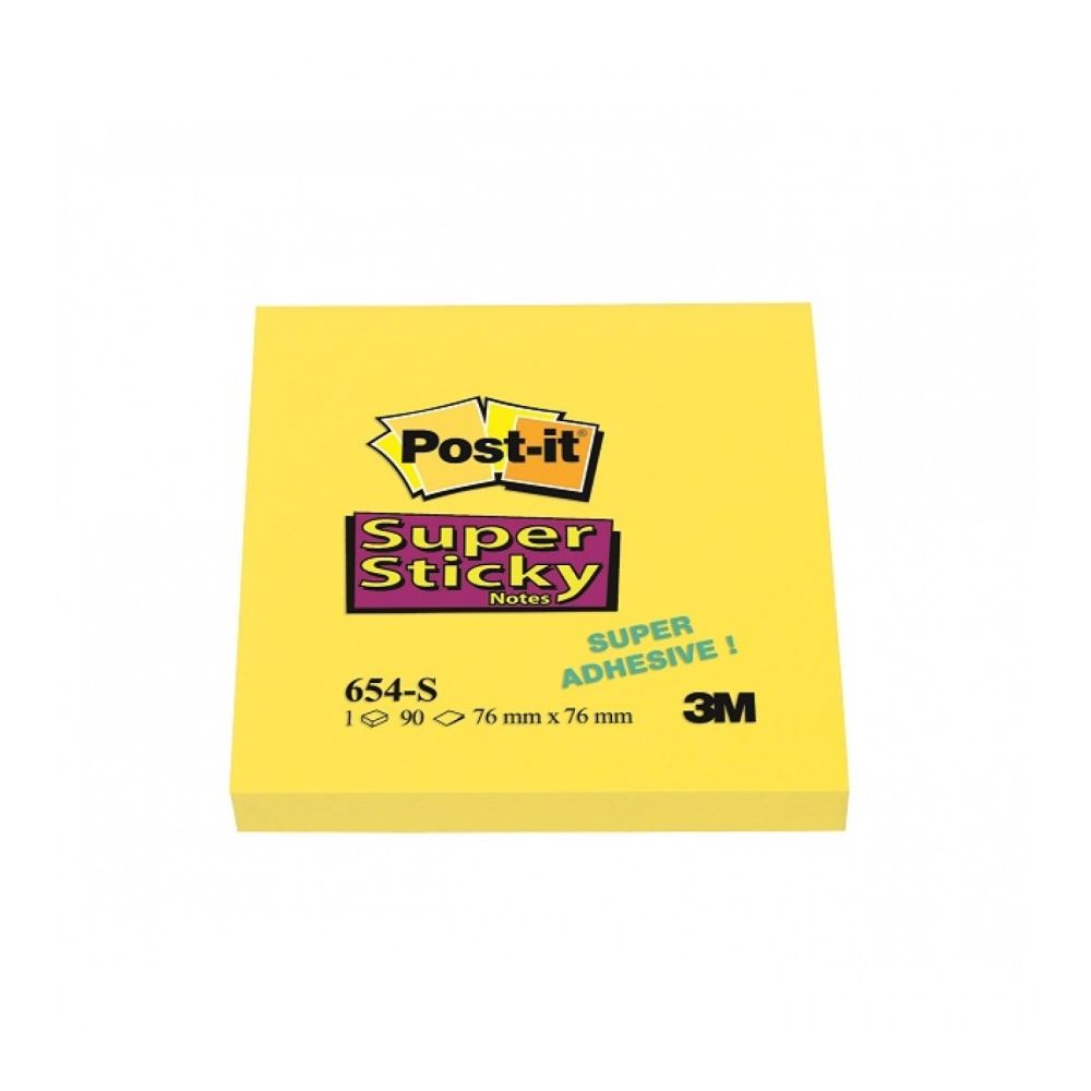 Самозалепващи листчета Post-it Super Sticky, 76х76 мм, 90 л., наситено жълти, PEFC хартия