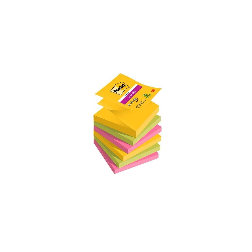 Самозалепващи листчета Post-it Super Sticky Z-notes Carnaval, 76х76 мм, 6х90 л., микс, PEFC хартия