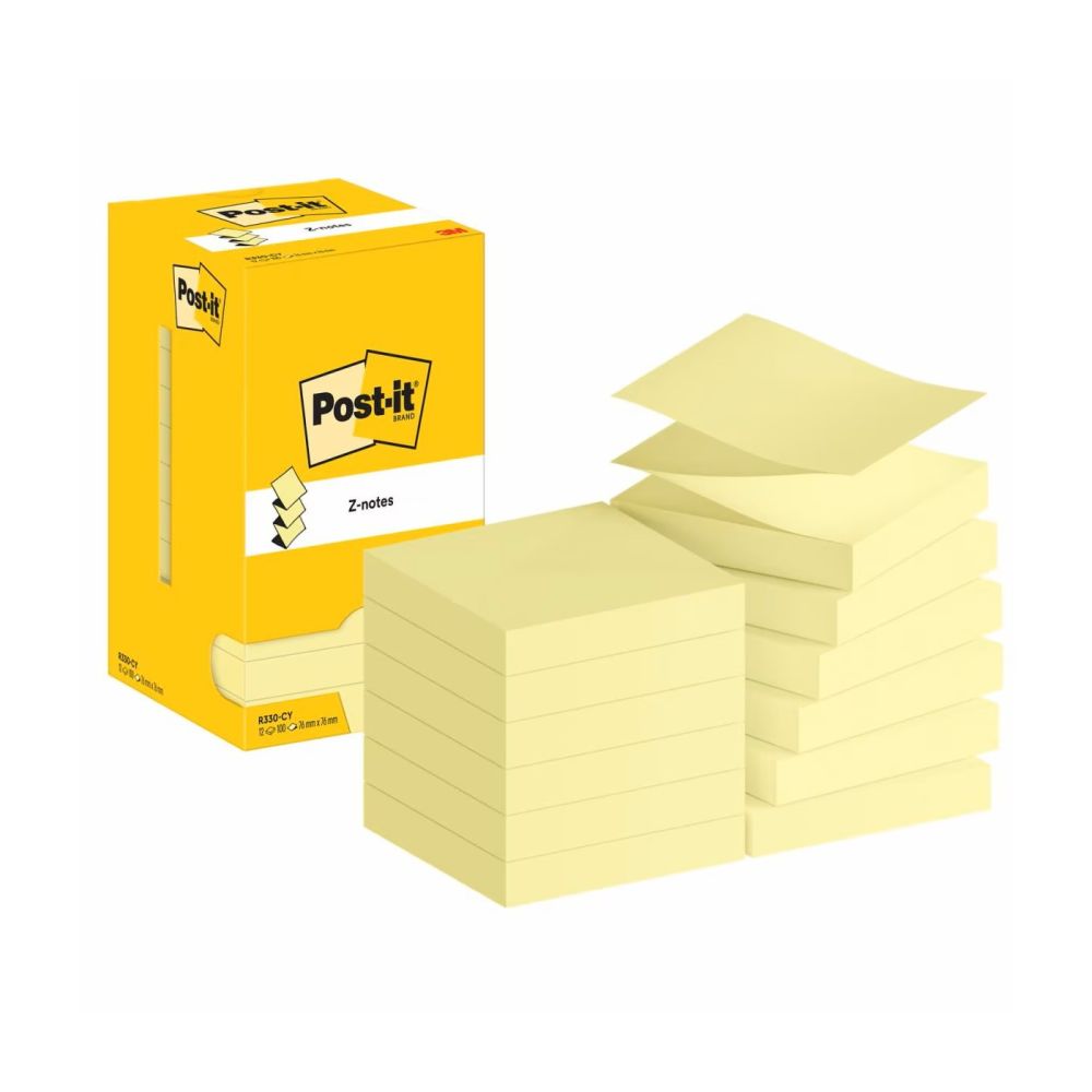 Самозалепващи листчета Post-it Z-Notes R330-CY, 76х76 мм, 100 л.,пастелно жълти, PEFC хартия