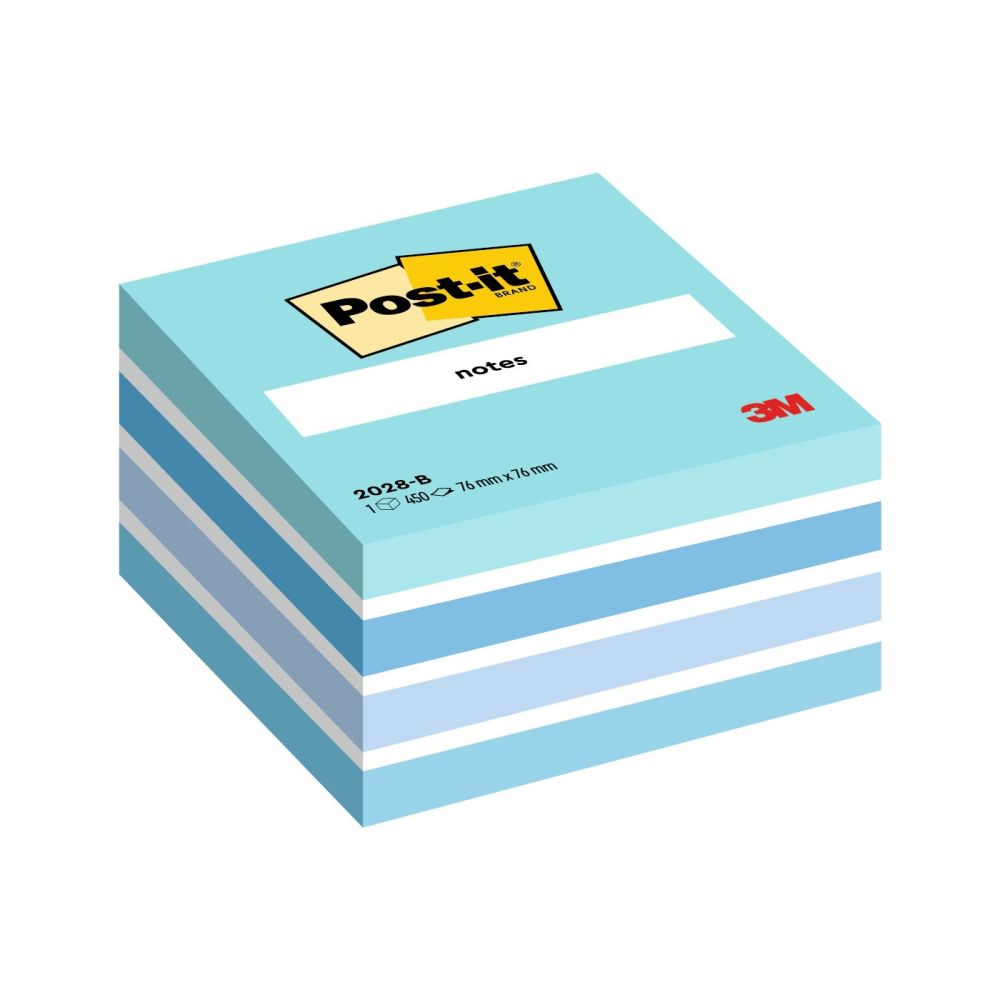 Самозалепващо кубче Post-it Blue, 76х76 мм, 450 л., микс, синьо, PEFC хартия