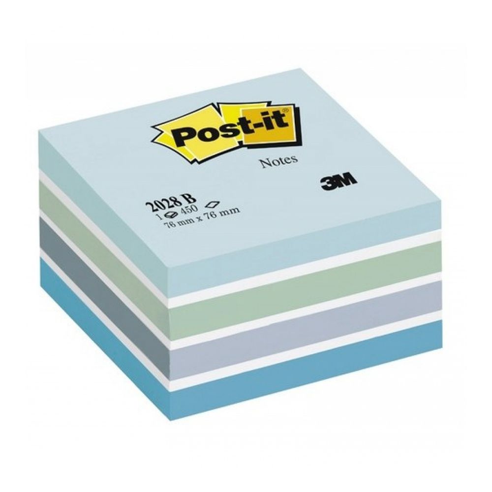 Самозалепващо кубче Post-it Blue, 76х76 мм, 450 л., микс, синьо, PEFC хартия