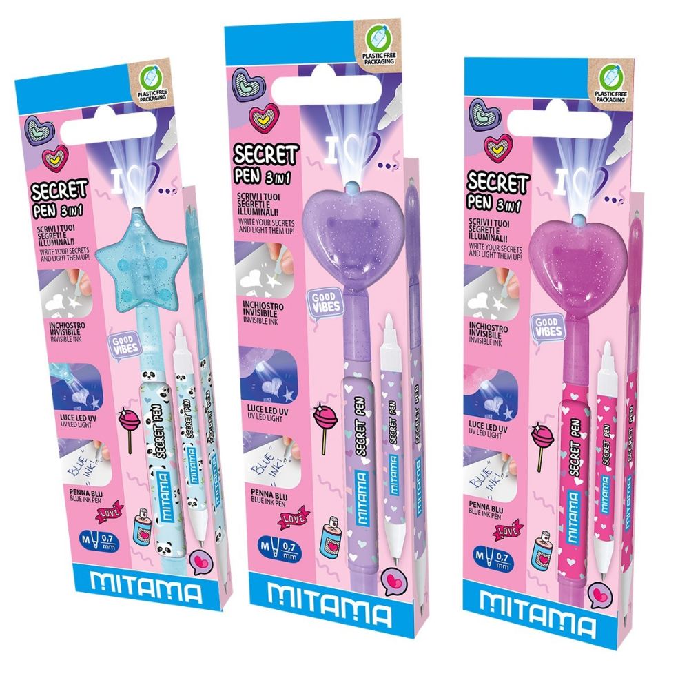 Секретна химикалка MITAMA Magic Pen 3in1, двувърха, UV светлина, 0.7 мм, синя