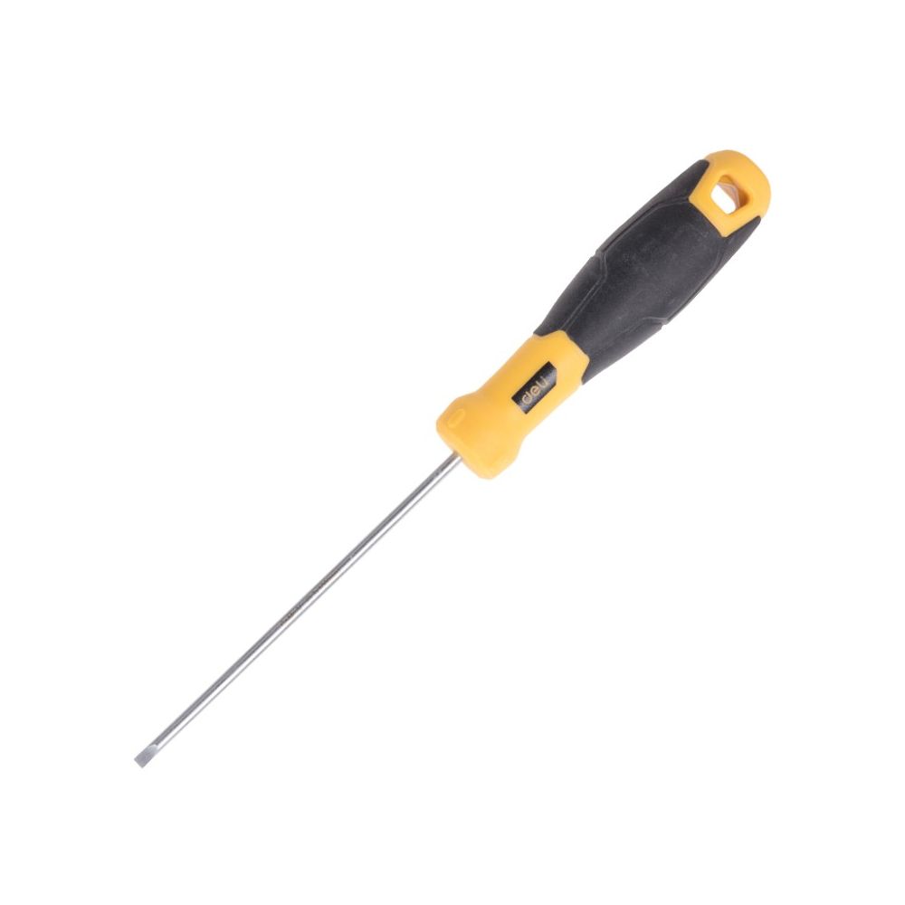 Шлицева плоска отвертка Deli TOOLS EDL6331001,CR-V 3 х 100мм, SUP11, ергономична дръжка, жълта