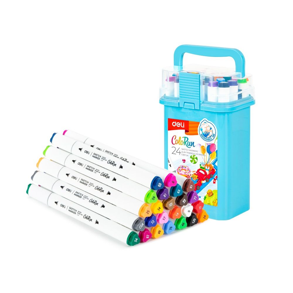 Sketch маркери Deli ColoRun EC187-24, объл връх 1 мм, скосен връх 5 мм, 24 цвята