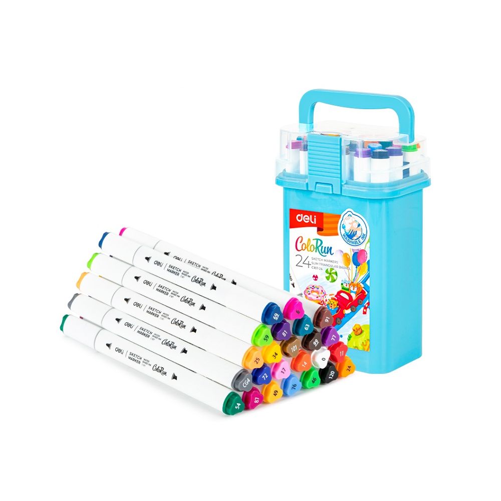 Sketch маркери Deli ColoRun EC187-48, объл връх 1 мм, скосен връх 5 мм, 48 цвята