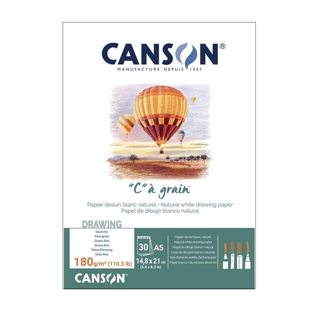 Скицник CANSON "C" a grain, за сухи техники, мастило и темперни бои, A5, 180 г/кв.м, 30 л.