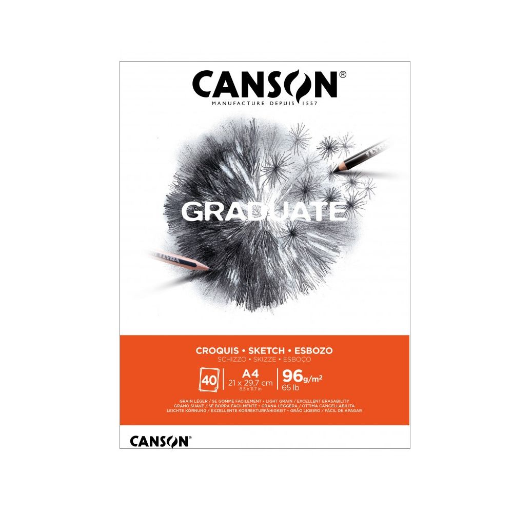 Скицник CANSON GRADUATE Croquis, за моливи и въглен, A4, 96 г/кв.м, light grain, 40 л.