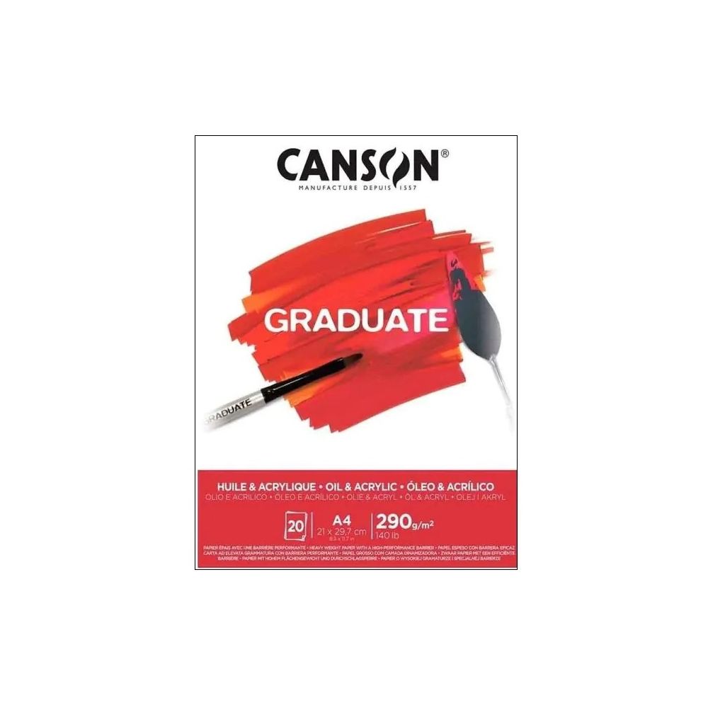 Скицник CANSON GRADUATE Huile et Acrylique, за маслени и акрилни бои, A4, 290 г/кв.м, non-woven,20 л