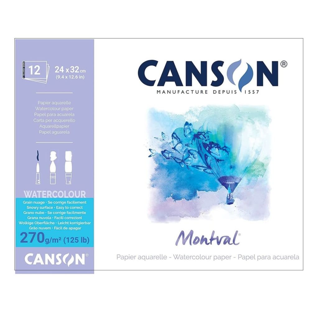 Скицник CANSON Montval, за акварелни бои, 240х320 мм, 270 г/кв.м, snowy grain повърхност, 12 л.