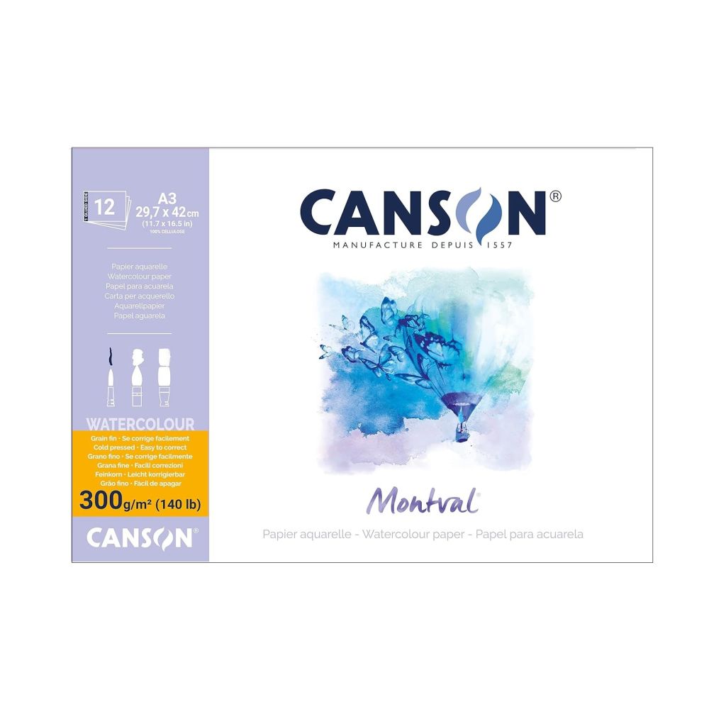 Скицник CANSON Montval, за акварелни бои, 300х420 мм, 300 г/кв.м, cold pressed, 12 л.
