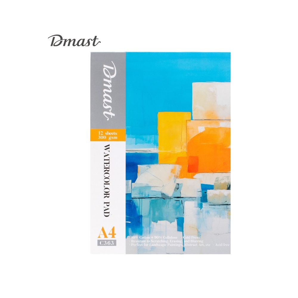 Скицник Deli Dmast EC363, за акварелни бои, A4, 300 г/кв.м, 10% памук, 12 л.