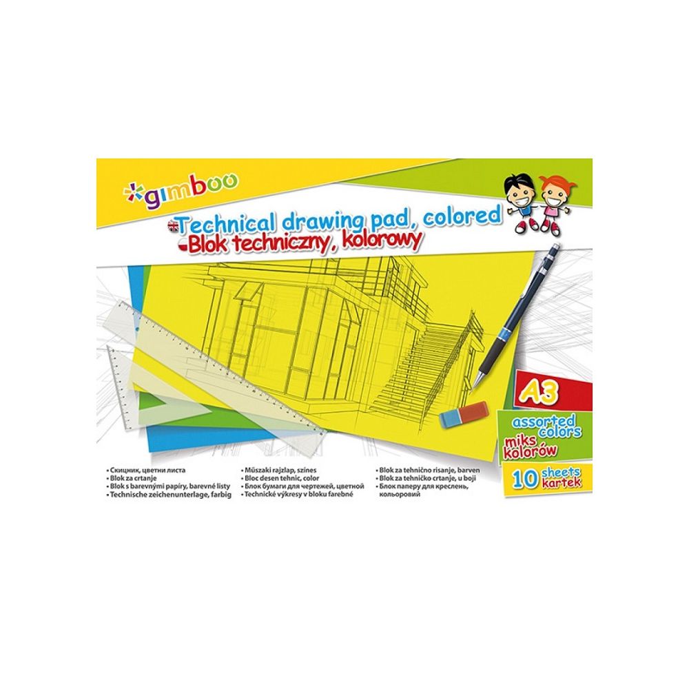 Скицник Gimboo, A3, 150 г/кв.м., 10 л., асорти цветове