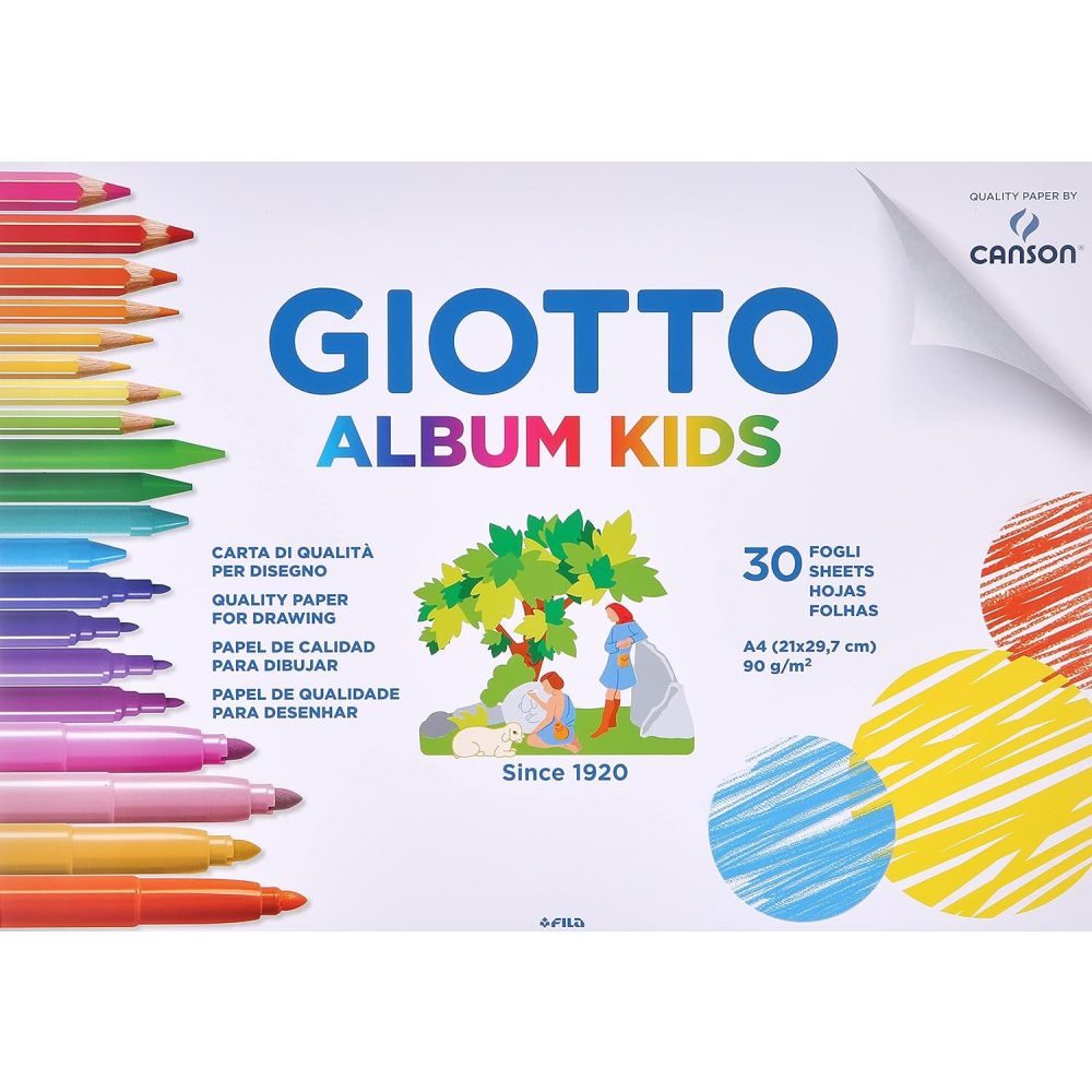 Скицник GIOTTO ALBUM KIDS, за сухи техники, A4, Canson хартия 90 г/кв.м, 30 л.