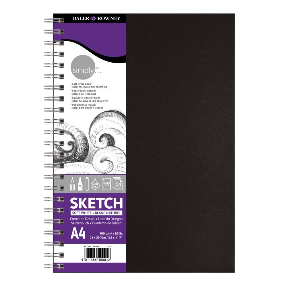Скицник със спирала за сухи техники DALER-ROWNEY Simply Soft, А4, 100 г/кв.м, твърди корици, 54 л.