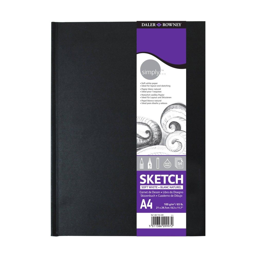Скицник за сухи техники DALER-ROWNEY Simply Soft, А4, 100 г/кв.м, твърди корици, 54 л.