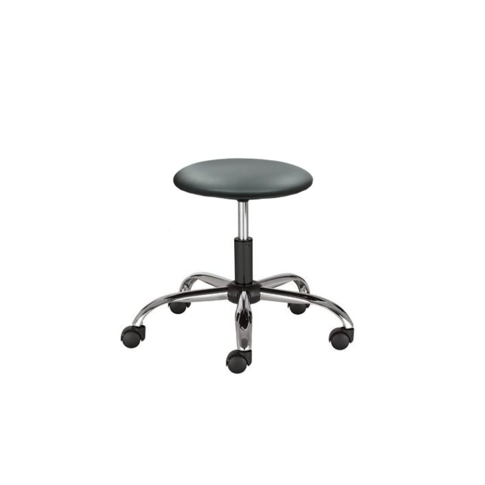 Специализиран стол табуретка Lift, еко кожа, метална база хром, с колелца, черен