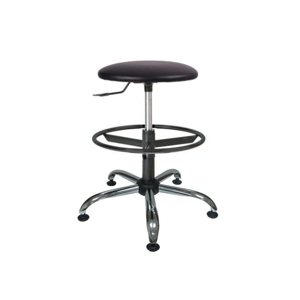 Специализиран стол табуретка Lift RB с ринг, еко кожа, метална база хром, с колелца, черен